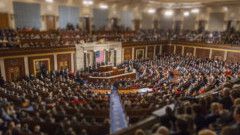 Unfocused image of the State of the Union address and its attendees inside the House of Representatives